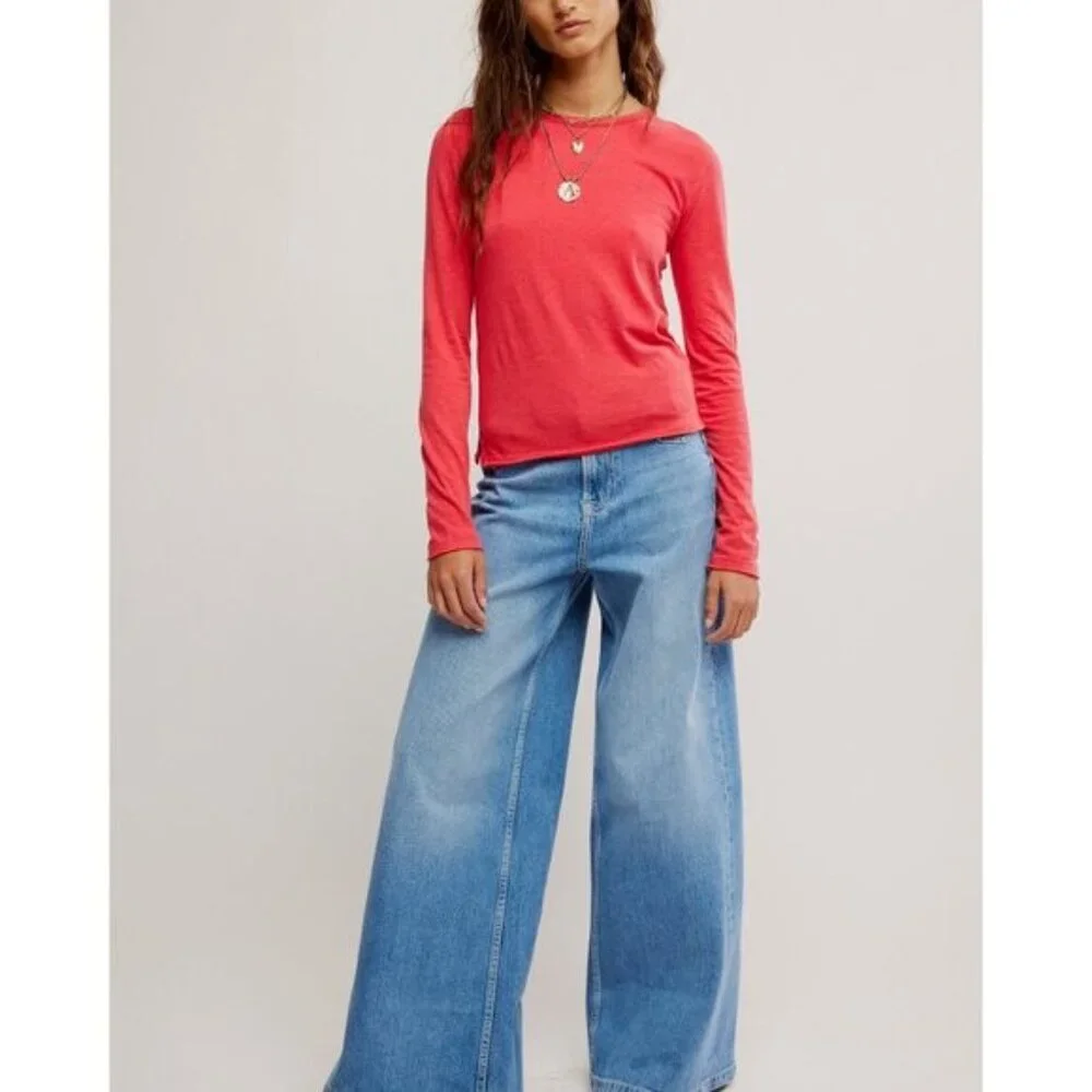 NWT Free People We The Free Nova Long Sleeve Tee in Rococco Red - Size Small